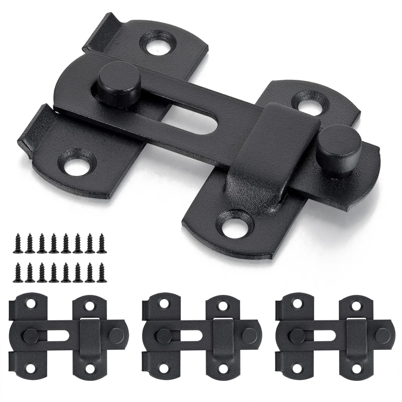 4 Packs Barn Door Latches，2.75” x 2.02” Matte Black Stainless Steel barn gate flip Door Latch Bi-fold Door Lock,Sliding Door Gate Latches Antique Lock Wine Cabinet Closet Door Latches Small_Matte Black 4
