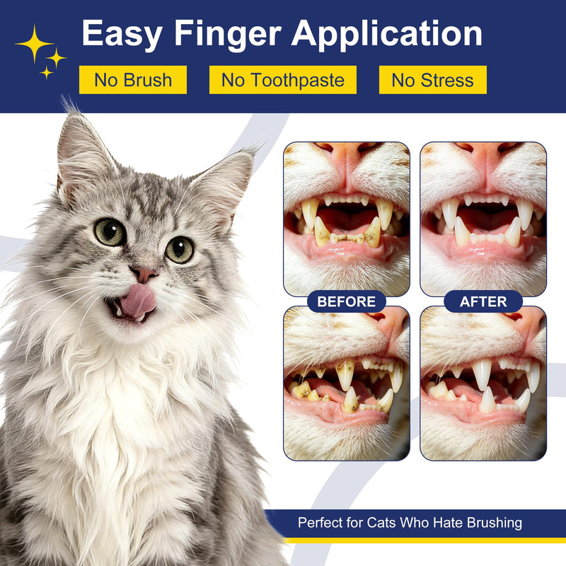 Dental Finger Wipes For Cats, Triple Enzyme & Probiotic Formula, Plant-Based Fragrance-Free Gentle Oral Cleaner, Soothe Delicate Gums, Remove Plaque Bad Breath, Kittens Oral Care Supplies, 50 Pcs