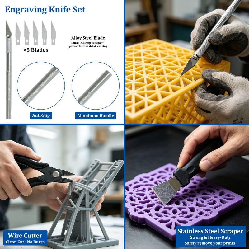170PCS 3D Printer Tool Kit with Precision Screwdriver Set, 3D Printing Accessories for Cleaning & Finishing, Includes Nozzle Cleaning Needles, Deburring Tool, Engraving Knife, Metal Files, PTFE Tube C