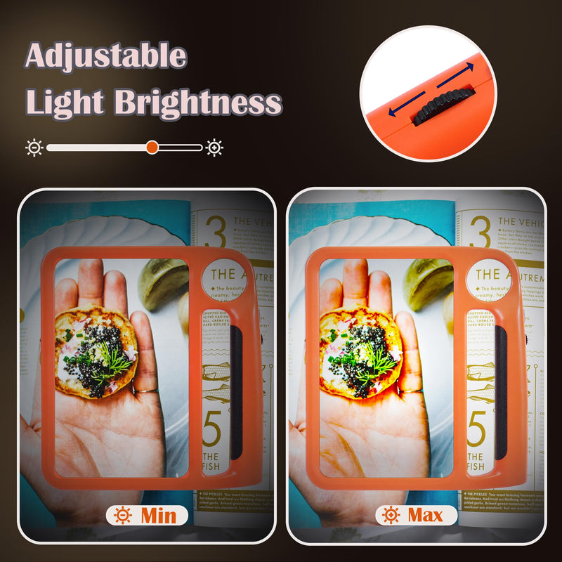 5X 10X Full Page Magnifying Glass for Reading, Rechargeable with 48 Adjustable LED Lights & 3 Light Modes, Comfort-Grip & Lightweight Handheld Magnifier for Seniors, Reading Aid, Low Vision(Orange) Orange