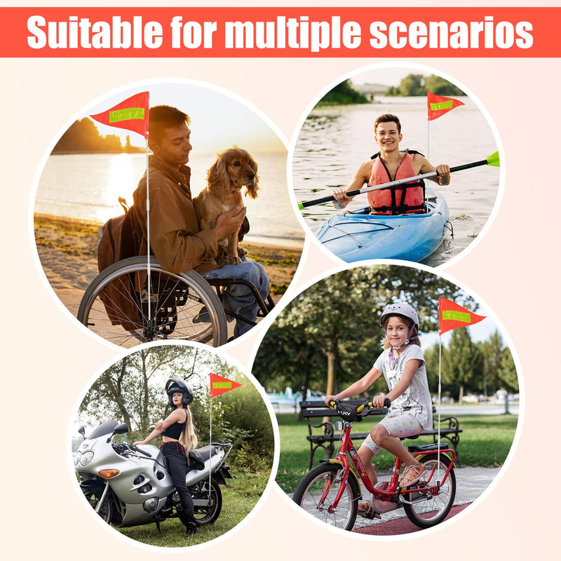 2 Sets Bike Flags with Pole, 6 Ft Safety Reflective Flags with Pole for Kids and Adult, Adjustable Heavy Duty Fiberglass Flag Pole, Tear-Resistant & High Visibility Orange Safety Flag for Cycling Orange-2pcs