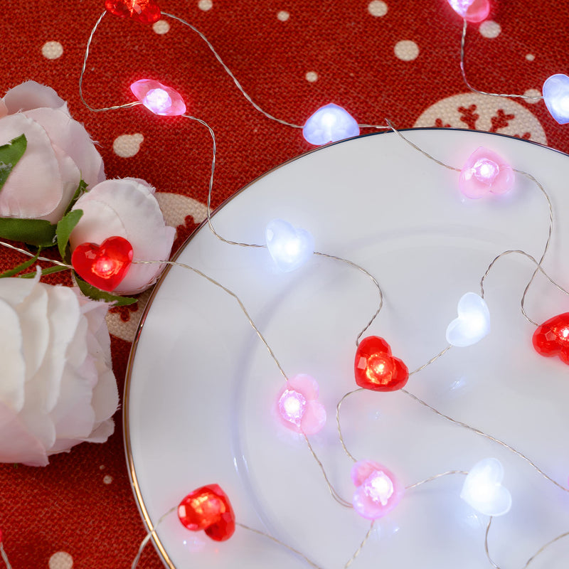 KAiSnova Valentine’s Day Fairy String Lights 10ft 40LEDs Red Pink White Heart Shaped Twinkle Fairy Lights Battery Operated with Remote for Indoor Bedroom Wedding Party Mother Day Decor Red, Pink, White