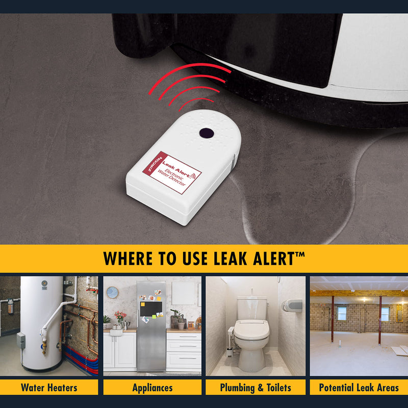 Zircon Leak Alert Water Leak Detector & Flood Sensor Alarm/Water Leak Sensor with Dual Leak Alarms 90Db Audio/Battery Powered (2 Pack) Batteries Not Included (72311) White 2 Pack Audio Only