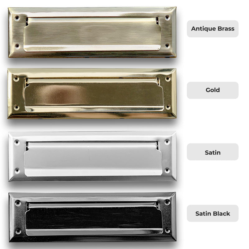 Solid Steel Satin Color with Spring Flap | Mail Slot Fits to Most Doors | Outer Size 10 Inches by 3 inches | Set with Front and Rear Piece and Screws Satin w/spring flap
