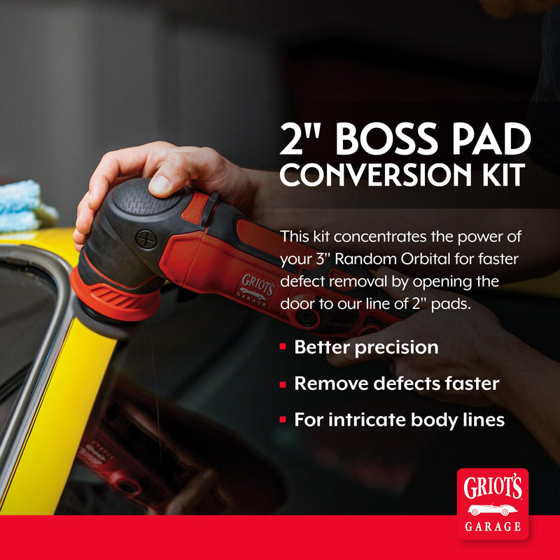 Griot's Garage BOSS 2" Orbital Conversion Kit for Car Polishing and Detailing, Compatible with G8 Mini Random Orbital, Includes Extension Backing Plate, Microfiber and Foam Buffing Pads 2" Conversion