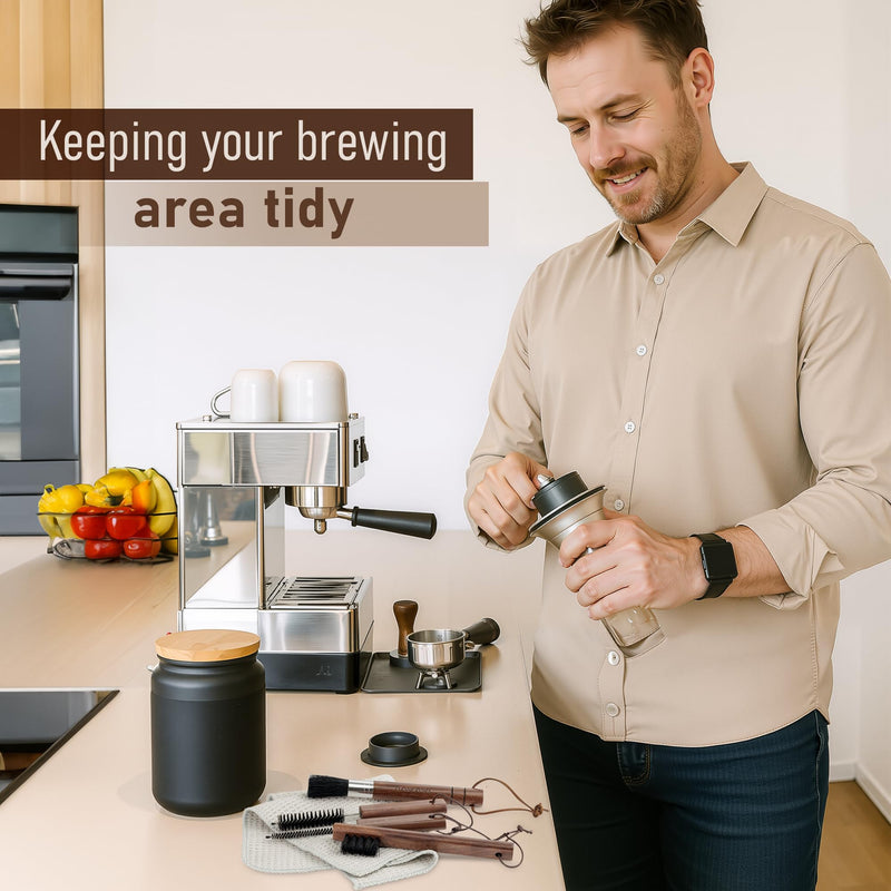 Takavu Coffee Grinder Cleaning Kit – 5pcs Boar Bristle Grinder Brush, Detail Scrub Brush, Steam Wand Brushes & Microfiber Towel for Espresso Machine Coffee Maker Pour Over