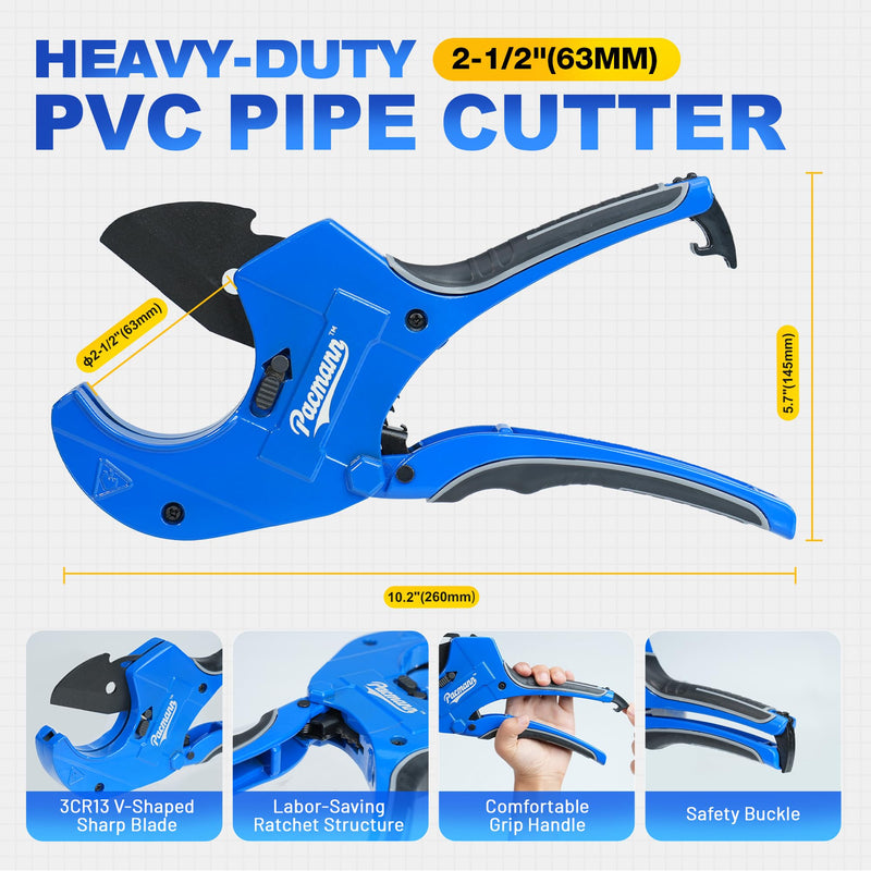 PVC Pipe Cutter, Up to 2-1/2", Ratchet Pipe Cutter Heavy-Duty, Pex Cutting Tool for Cutting PEX, PVC, PPR Plastic Hoses and Plumbing Pipe with Deburring Tool - NewNest Australia