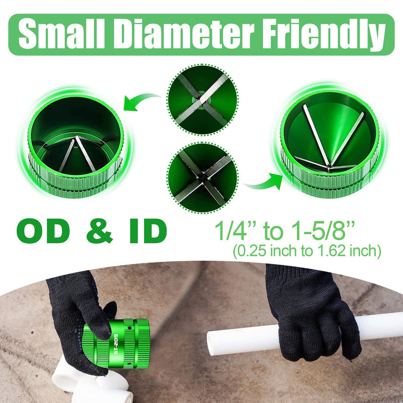 Dreyoo Pipe Reamer PVC Deburring Tool, [plumbing Tools] Copper Deburring Tool Pipe Cleaner All Metal Pipe Chamfer Tool 1/4'' to 1-5/8'' Inner Outer for Wide Diameter Pipe(Green) Green