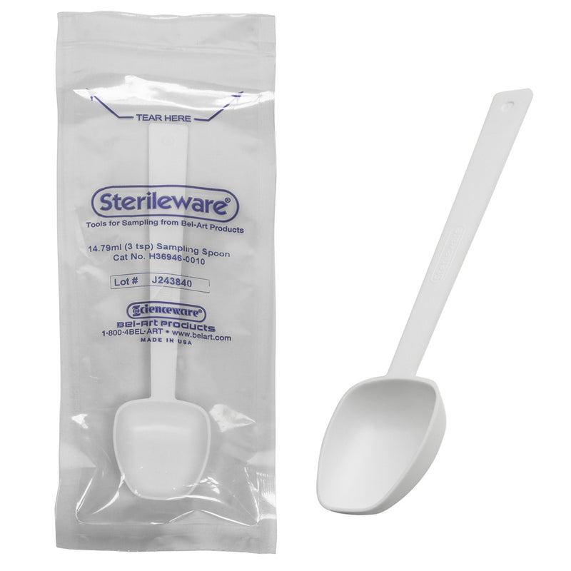 SP Bel-Art Sterileware Long Handle Sterile Sampling Spoon; 14.79ml (3 TSP), Plastic, Individually Wrapped (Pack of 10) (H36946-0010) Made in USA 14.79ml (3tsp)