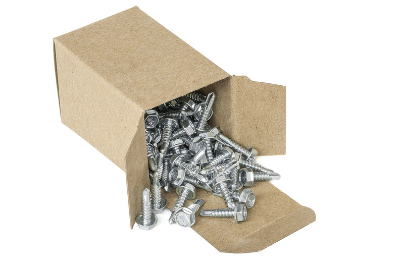 #10 x 3/4'' Hex Washer Head Self-Drilling Tek Screw Zinc Plated Steel for Attaches Sheet Metal Steel or Steel to Metal - Box of 100 3/4" Long