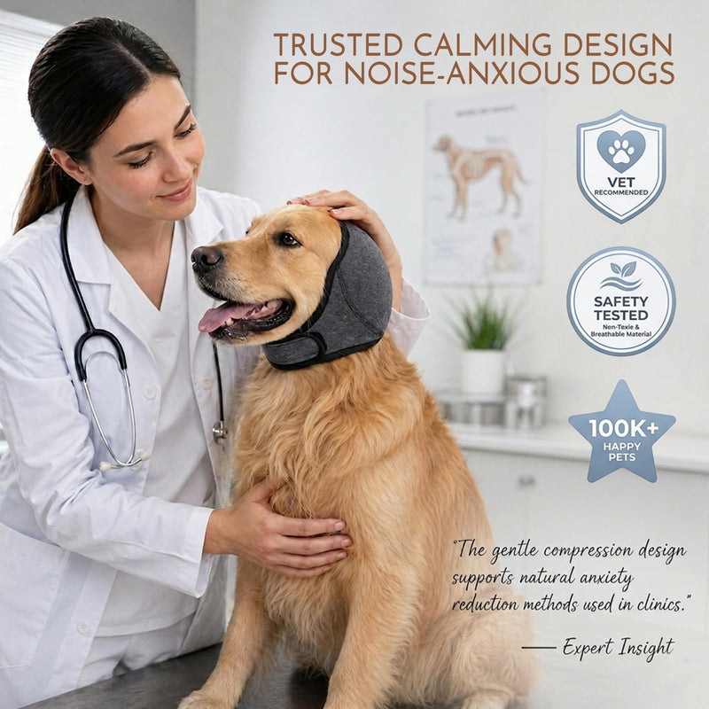 HOFi Noise-Protection Ear Covers for Dog: Calms Dogs in 3 Minutes by Reducing Loud Noise Impact During Fireworks/Thunderstorms/Vet Visits - Anxiety Relief for Large Breeds Golden/Lab/Shepherd
