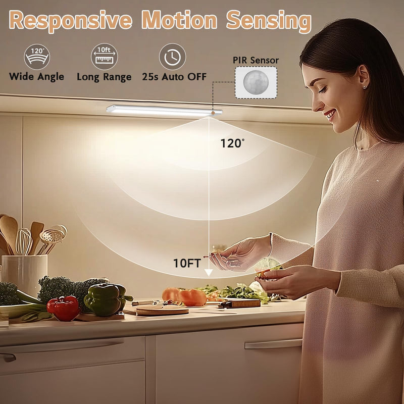 Under Cabinet Lighting Wireless, 4Pack Motion Sensor Light Indoor with 3 Color Temps, Dimmable Closet Lights Battery Operated, LED Magnetic Light, Rechargeable Under Counter Lights for Kitchen Home 8inch-4Pack