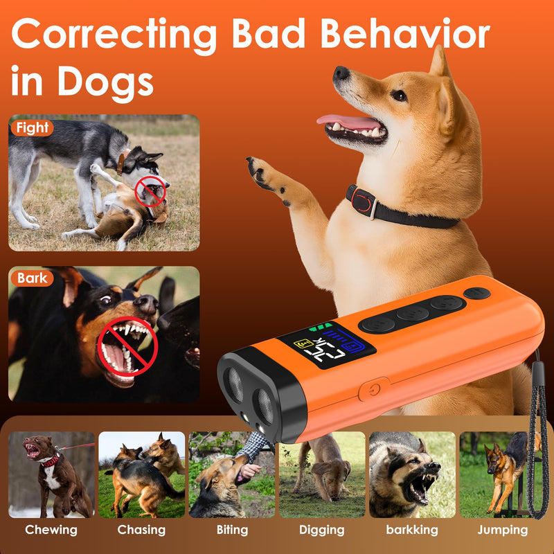 Dog Bark Deterrent Device – 65FT Range Anti Barking Device for Dogs, Stops Neighbor’s Dog Barking with 3 Ultrasonic Frequencies (25/30/40kHz) & 5 Sound Modes, for Indoor & Outdoor Training Orange