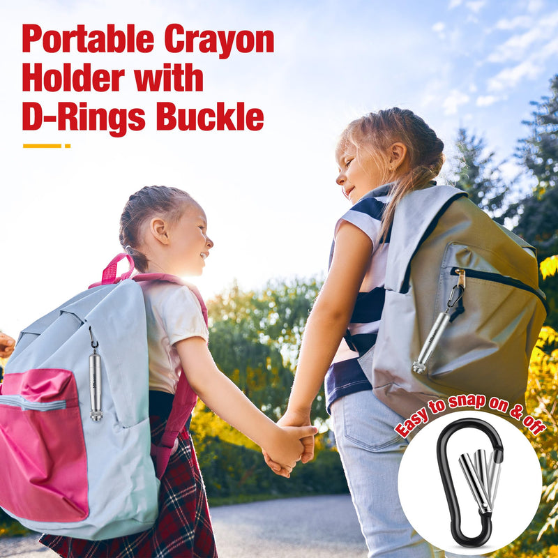 Hiboom 2 Pack Heavy Duty Crayon Holder with Spring D Rings Buckle, Industrial Lumber Crayon Holder Adjustable Metal Holder for 1/2" Round or Hexagonal Crayons, Ferro Rods, or Large Chalk (Silver) Silver