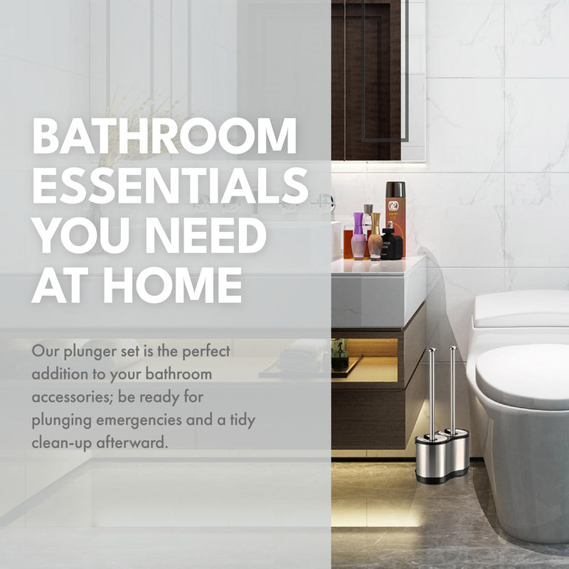 ToiletTree Products Modern Deluxe Freestanding Toilet Brush and Plunger Combo (Stainless Steel, Brush and Plunger Combo Set 4.5” x 9.75” x 18.5") 2.Combo