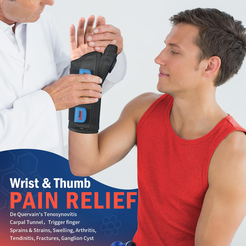 FEATOL Carpal Tunnel Wrist Brace Night Support, Wrist and Thumb Brace for Dequervain's Tenosynovitis, Tendonitis, Arthritis, Thumb Spica Splint Right Hand-Small/Medium-Women and Men Small/Medium(Pack of 1) Right Hand-Black Blue