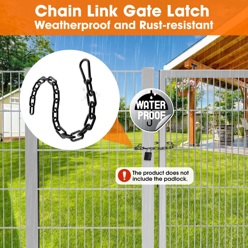Gate Chain Lock, 23.6 Inch 304 Stainless Steel Chain Fence Gate Latch with Carabiner, Outdoor Hardware Lock Chain for Yards, Pet Cages, Horse Goat Dog Stall Barn and Fence Gates (Black Dia 4mm-2Pcs) Black Dia 4mm-2Pcs