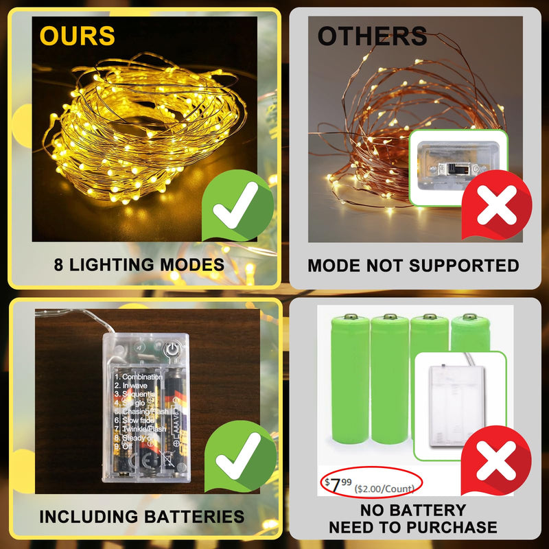 1/2/4 Pack Fairy Lights Battery Operated (Included), 8 Modes & Auto Timer, Warm White 16FT 50Led Mini Twinkle Silver Wire Lights Mason Jar Lights, Waterproof Starry Firefly Lights for Parties 1 Pack