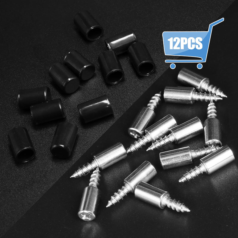 12pcs Screw in Shelf Pins with Anti-Slip Black Sleeve, Nickel Plated Shelf Pegs Cabinet Shelf Holders Shelf Support Pegs, Small Shelf Brackets Phillips Head Pegs for Shelves 12