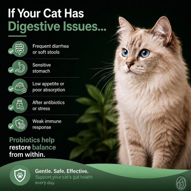 Cat Probiotic Powder for Digestive Balance & Gut Health – Daily Pet Supplement with Pumpkin, Papaya & 6 Probiotic Strains – Supports Gut Flora & Digestive Comfort – 120 Scoops