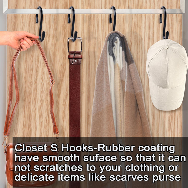 3 Inch S Hooks for Hanging Plants, Vinyl Coated S Hooks Heavy Duty,10 Pack Non Slip Small Rubber Coated Steel Metal Black Closet S Hooks for Hanging Plants, Closet, Garden, Pot Pan Cups Jeans 10 3 Inch