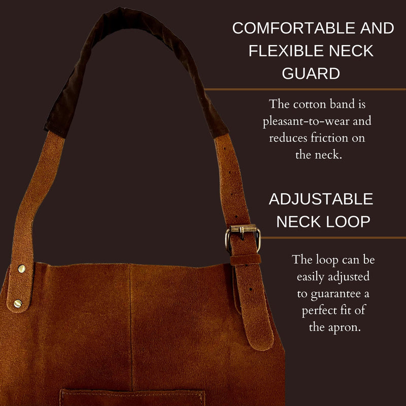 RUSTIC TOWN Leather Grill Work Apron with Tool Pockets ~ Adjustable up to XXL for Men & Women ~ Leather Tool Apron Tan