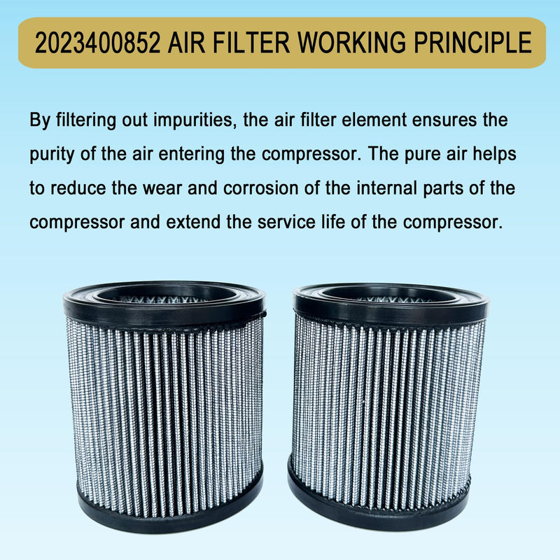 2 Pcs 2023400852 Air Filter Compatible with Quincy Air Compressor 2023-4008-52 2023400859 S1027 P05051A 51291, High-Efficiency Pleated Air Filter Element Replacement Part