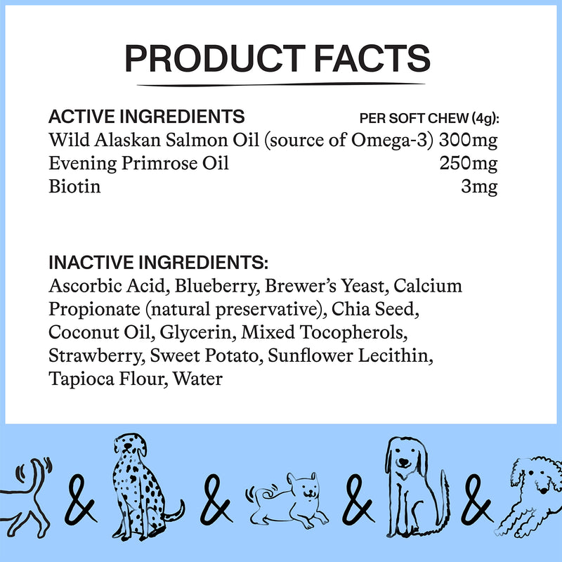 Spot & Tango Allergy + Immune Supplement for Dogs - Vet-Approved For Itchy Skin & Allergy Relief - Wild Alaskan Salmon Oil, Omega-3, Primrose Oil, Biotin - Real Strawberry & Blueberry Flavor, 56 Count - PawsPlanet Australia