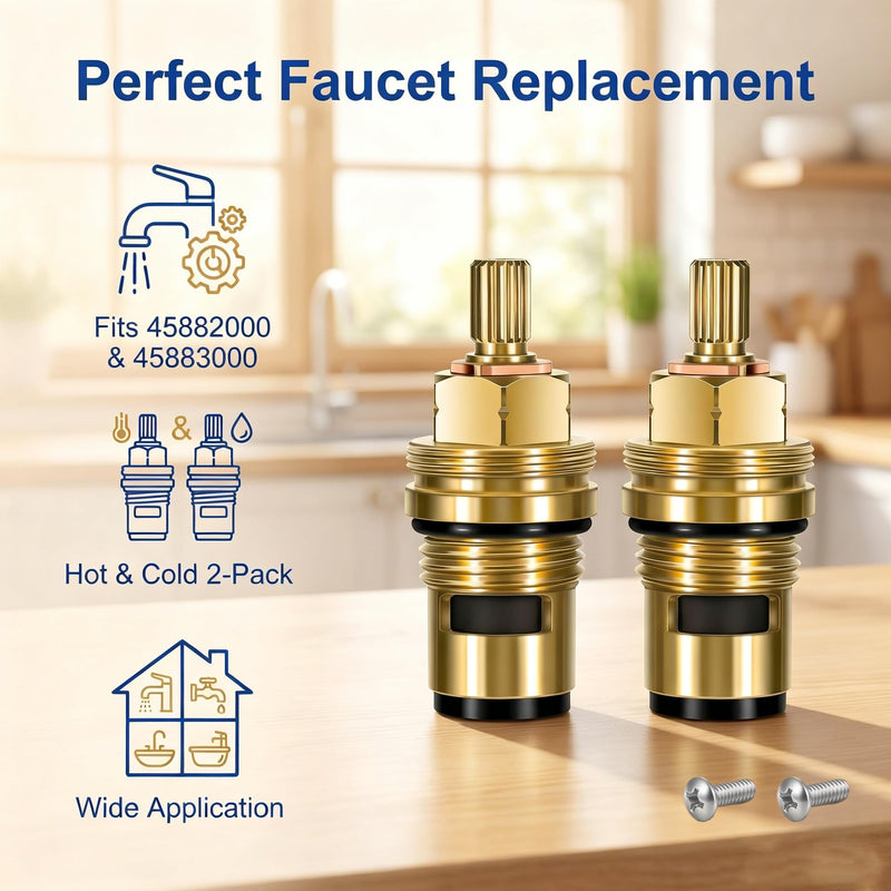 2 Pack Ceramic Faucet Cartridge for Grohe 45882000 45883000, 1/2 Inch 1/4 Turn Hot Cold Water Replacement, 90 Degree Valve for Grohe Kitchen Bathroom Shower Faucet Parts Hot&Cold