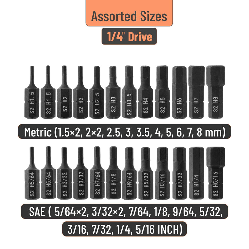 Bates- Hex Head Allen Wrench Drill Bit Set, 25 pcs, S2 Steel, Magnetic Drill Bit Set, Hex Bits, 1/4 Hex Bit Set, Hex Shank Drill Bit Set, Hex Drill Bit Set, Allen Key Drill Bit Set, Allen bit Set