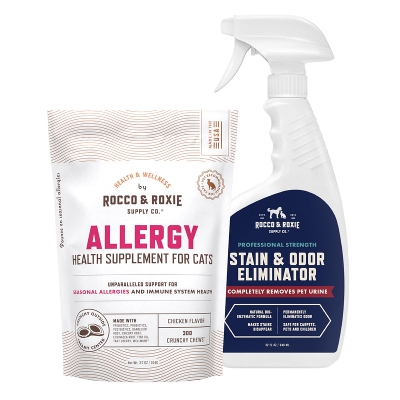 Rocco & Roxie Cat Allergy Supplements & Stain & Odor Eliminator Bundle