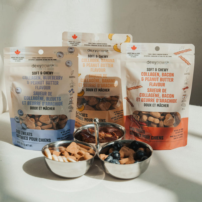 Dexypaws: Soft & Chewy - Collagen, Bacon & Peanut Butter - 8oz, Dog Treats, Joint Support, Skin & Coat Health, Pet Snack, Training & Reward Bites