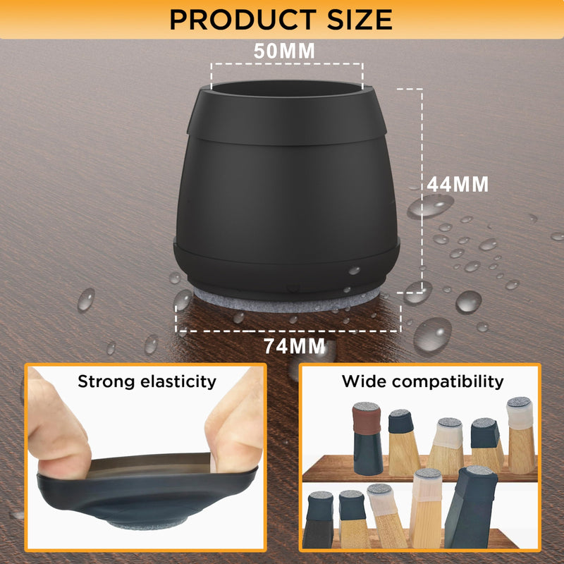 Extra Large Chair Leg Floor Protectors, 8 Pcs Silicone Furniture Pads for Hardwood Floors, for Protect Chair feet & Wooden Floors, Easy to Moving, (Fit 2.36-3.03", Black). Round XXXL(2.36-3.03")