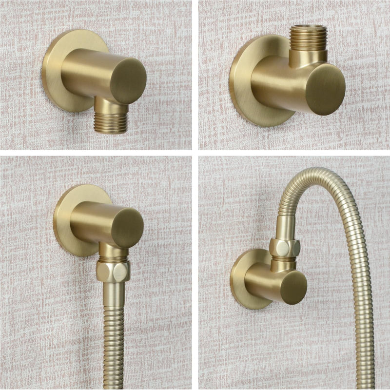 Wall Supply Elbow with Flange,Brass Round Wall Mount Shower Hose Connector,Drop Ell Wall-mounted Union Water Outlet for Handheld Shower Handshower,Brushed Gold,8Z4MK Brushed Gold