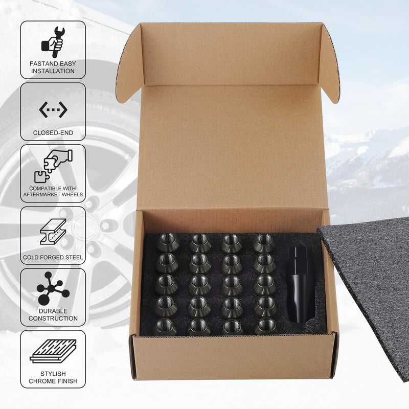 SINGARO 20PCS M12x1.5 Wheel Lug Nuts, Open End Wheel Nuts 40mm, Forged Locknut Racing Nuts, Aluminum Wheels Rims Lug Nuts (Gun-Black) Gun-Black