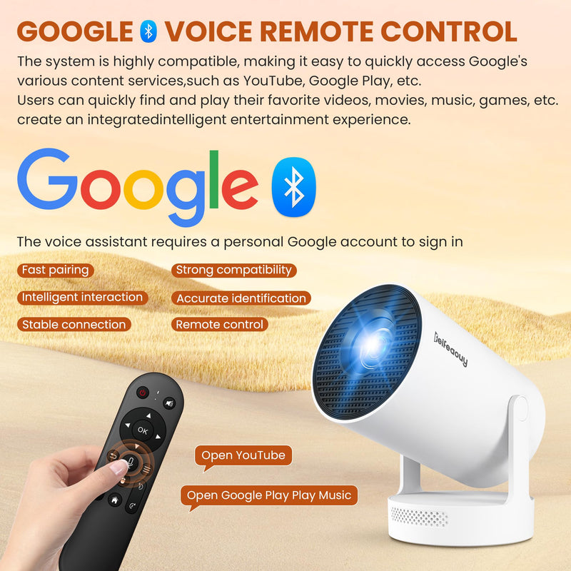 Mini Projector - Electric Focus, 210 ANSI Lumens, Smart Portable Projector for Bedroom & Home Cinema with 4K Support, Auto Keystone, Netflix Certified, Android 11, Voice Control, Air Mouse Remote Electric Focus - HY300Plus