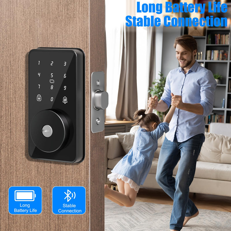 Smart Lock, 4-in-1 Keyless Entry Door Lock for Front Door, 6 Digital Code Door Lock with Keypad, Bluetooth Smart Deadbolt, App Control Glossy Black