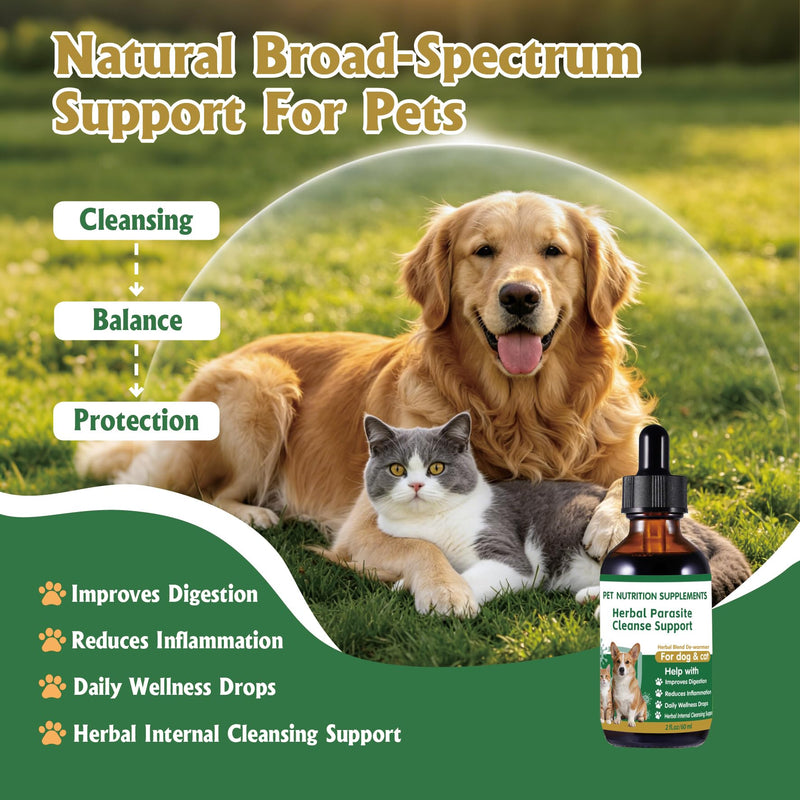Natural Intestinal Defense for Cats & Dogs - Herbal Cleanse, Nutrition Supplements Drops for Gut Health, Digestion for All Ages and Breeds, 2 Oz