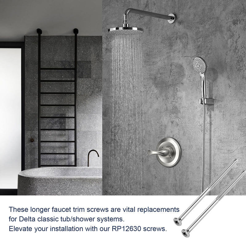 RP12630 Longer Escutcheon Trim Screws Replacement for Delta Faucet, Shower Trim Screws for Valves Roughed-in Too Deep, Faucet Repair Parts for Delta Classic Tub/Shower System, 2 Pack