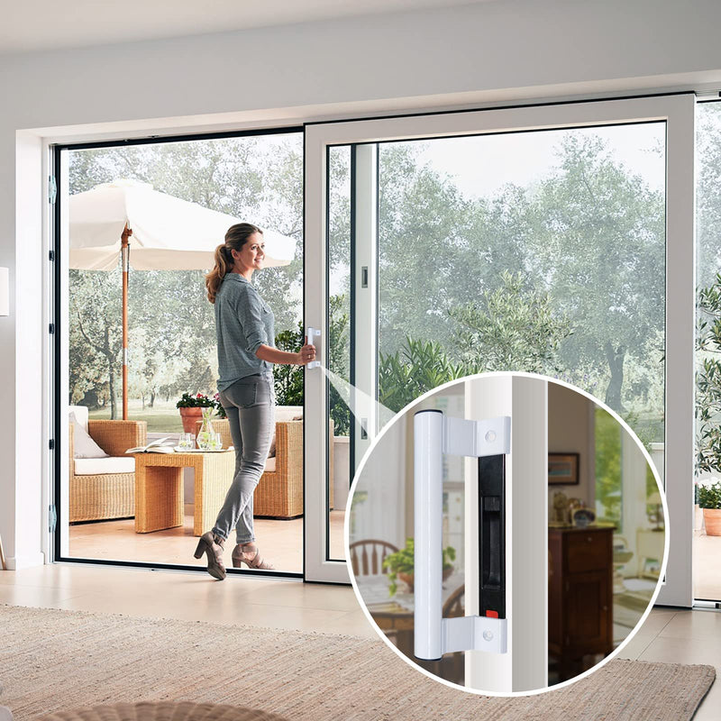 Sliding Door Handle 8" Aluminum Sliding Glass Door Pull - Sliding Patio Door Handles Fits 6-5/8 in Mounting Holes for Old or Damaged Door Pull - Perfect for Patio and Glass Doors (White) White - no Lock