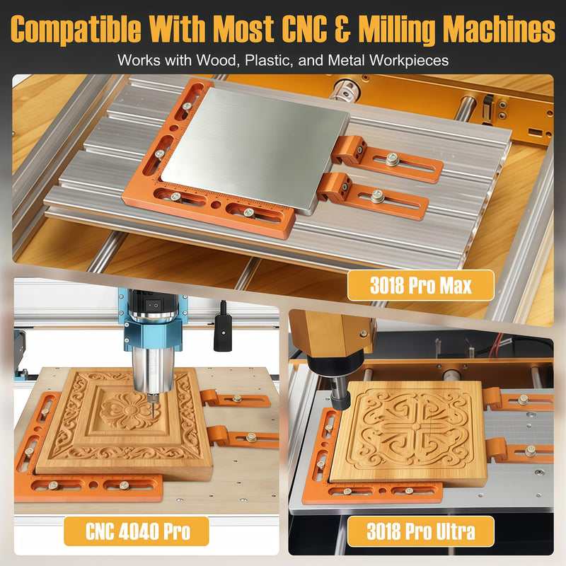 CNC Positioning Side Clamps Kit, Aluminum Alloy Vise, Adjustable Clamp for 3018 4040 CNC Router, T-Slot, Perforated & T-Track Table, Milling, Engraving, Woodworking, Metalworking, Acrylic & DIY