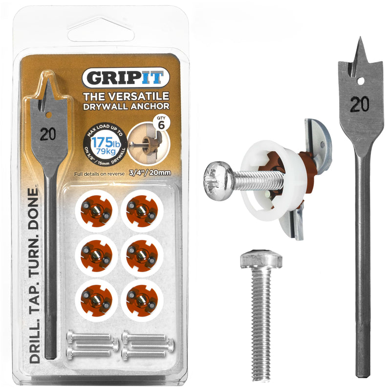 Brown Drywall Anchors (Up to 175Ibs/79kg) | Heavy Duty Drywall Anchors | Wall Anchors and Screws for Drywall | Anchors and Screws Kit | Plaster Wall Anchors | 3/4" Inch Drill Bit | Reusable 3/4" / 20mm (Holds 175lbs)