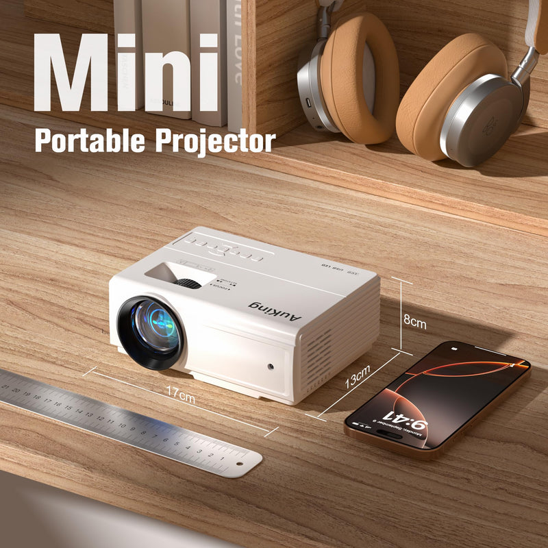 AuKing Projector, 2025 Upgraded Mini Projector, Full HD 1080P Home Theater Video Projector, Compatible with HDMI/USB/AV/Smartphone/TV Box/Laptop A Mini Projector