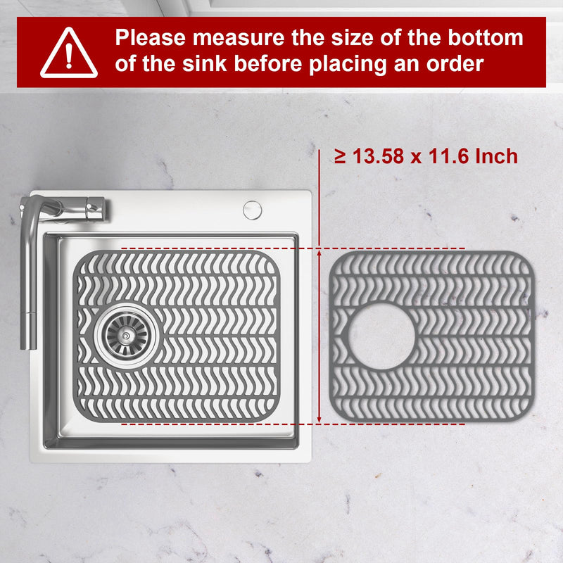 Kitchen Sink Mats, TOOVEM 2PCS Non-Slip Heat Resistant Silicone Sink Mats Protectors Kitchen Sink Mat for Bottom of Farmhouse Stainless Steel Porcelain, 13.58 x 11.6 Inch Gray