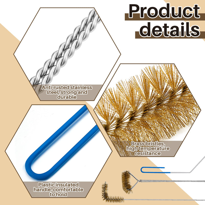 3 Pieces Brass Bristles Fryer Cleaning Tools Including l Shaped Fryer Cleaning Brush Deep Fryer Cleanout Rod Long Handle Deep Fryer Basket Cleaning Brush, Good to 750f for Restaurant Accessories