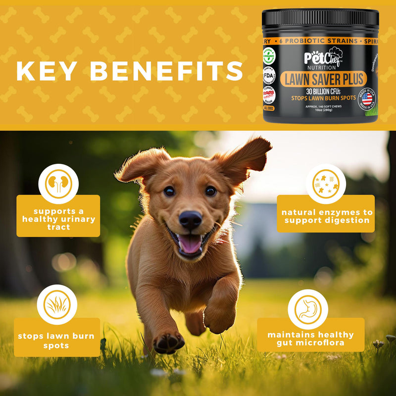 Pet Chef Lawn Saver Plus! - Dog Urine Neutralizer for Lawn, Grass Saver Soft Chews, Green Grass Dog Chews, Prevents Lawn Burn from Dog Urine, Repair & Prevent Damage to Green Plants from Dog Pee. Bacon