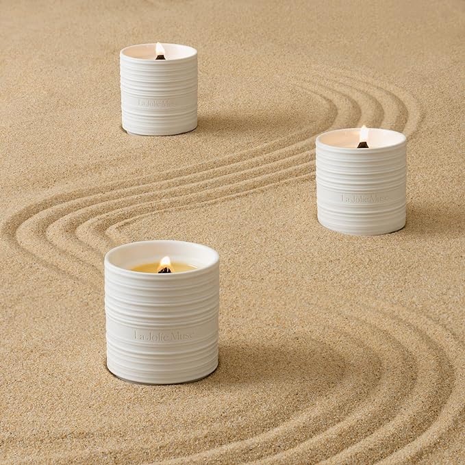 LA JOLIE MUSE Sandalwood and Patchouli Scented Scented Wood Wick Natural Soy Wax Pottery Can 220g Burning Time 50 Hours Gift for Women - NewNest Australia