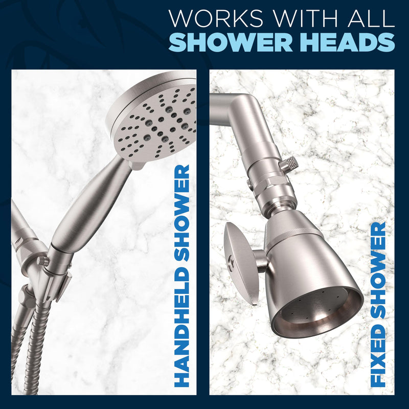 HammerHead Showers® Solid Metal Shower Head Shut Off Valve - Brushed Nickel - Brass Shower Head Valve Reduces Flow To A Trickle - Universal Shower Shut Off Valve - Plumbing Code Compliant