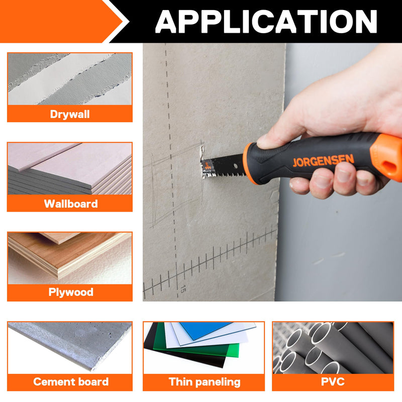 Jorgensen Drywall Saw & 6-inch Jab Saw, Keyhole Saw with Ergonomic Handle,Triple Ground Teeth, Faster Cutting Pumpkin Saw, Sheetrock Saw, Wallboard Saw with 8-TPI Bi-metal Blade,Pumpkin Carving Tools