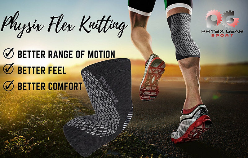 Physix Gear Knee Compression Sleeve for Men & Women - Best Compression Knee Brace for Walking, Running, Gym, Basketball, Weightlifting,Workout, Sports - Knee sleeves Support Compression & Stability M Black/Grey
